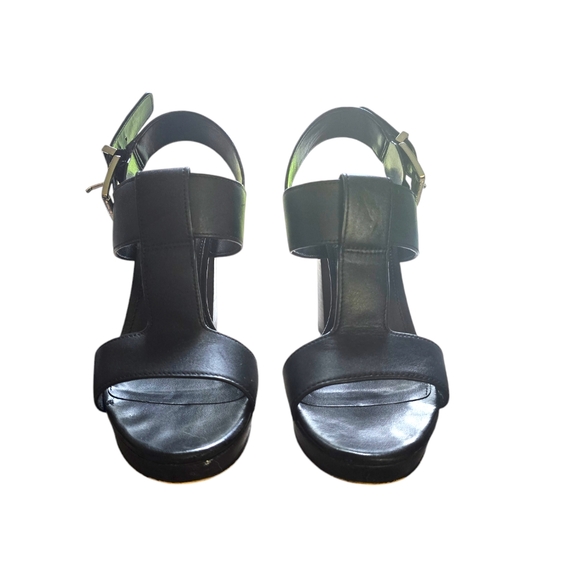 Michael kors Becker Black leather platform women’s block heels with adjustable - Picture 1 of 5